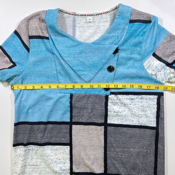 Exclusive ❤ - Women's Size M - Blue, Grey & White Square Design - Short Sleeve - Picture 7 of 10